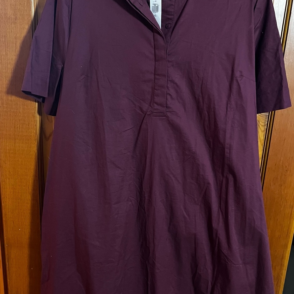 Old Navy Deep Burgundy A-Line 1/4 button SS swing dress -Large tall